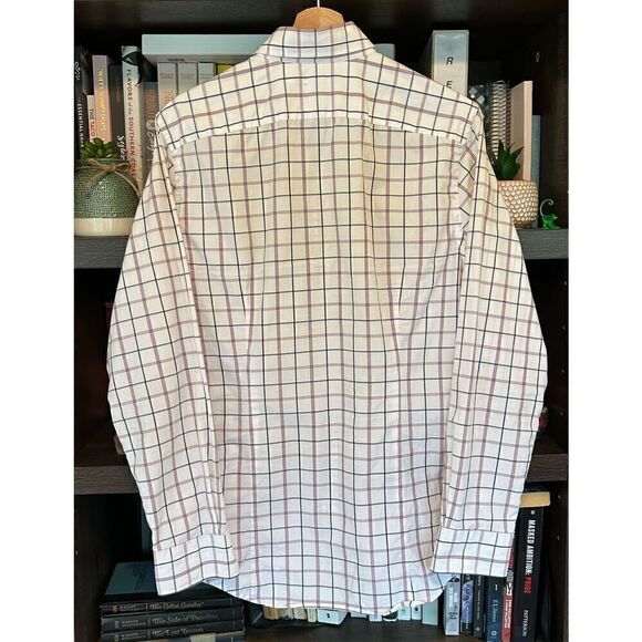 🐿️ Banana Republic Grant Fit White Red Supima Cotton Button Front Shirt Small - Picture 2 of 4